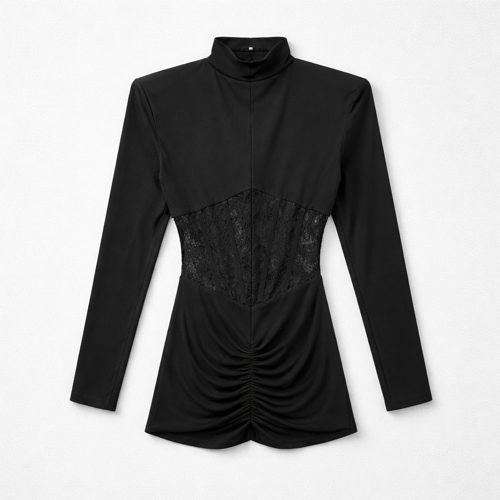 Rochie neagră cu detalii corset