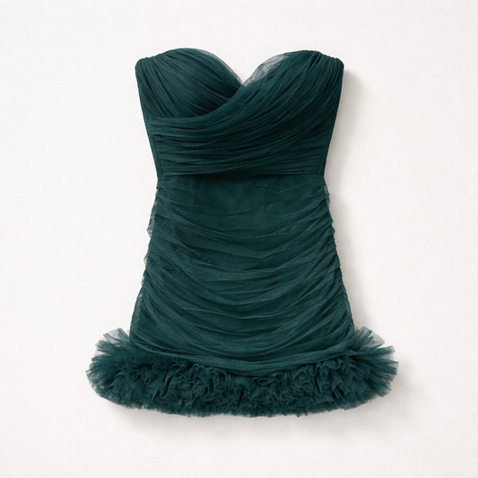 Rochie mini verde smarald, fără bretele