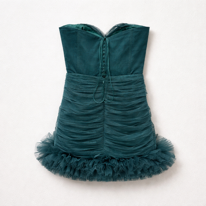 Rochie mini verde smarald, fără bretele