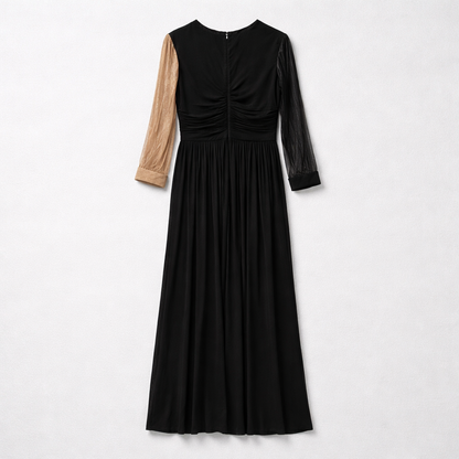 Rochie lungă din matase naturala negru–bej