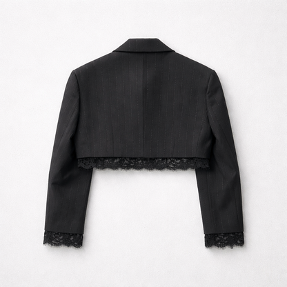 Top sacou scurt negru cu dantelă